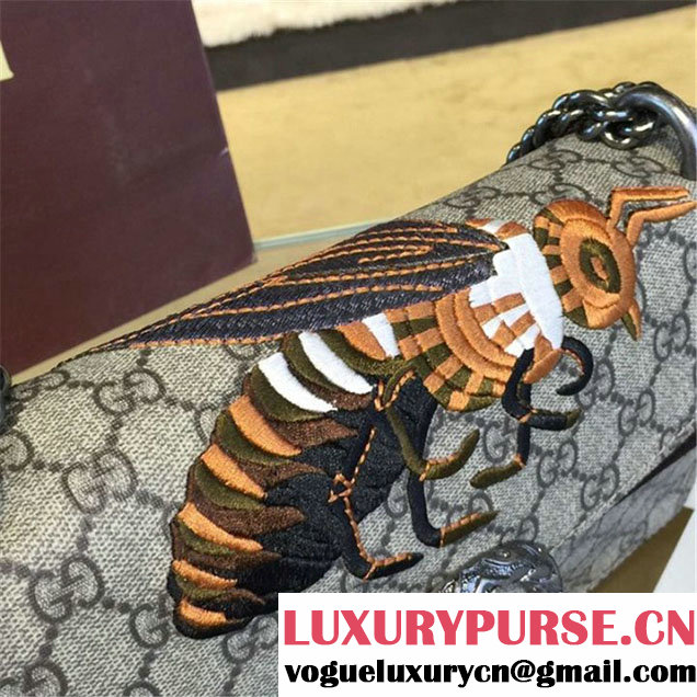 Gucci Dionysus GG Supreme Canvas with Bee Embroidery and Suede Shoulder Fall Winter 2016 Collection Brown