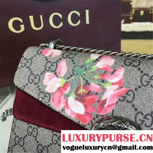Gucci Dionysus Blooms Print GG Supreme Canvas and Suede Shoulder Fall Winter 2016 Collection Burgundy