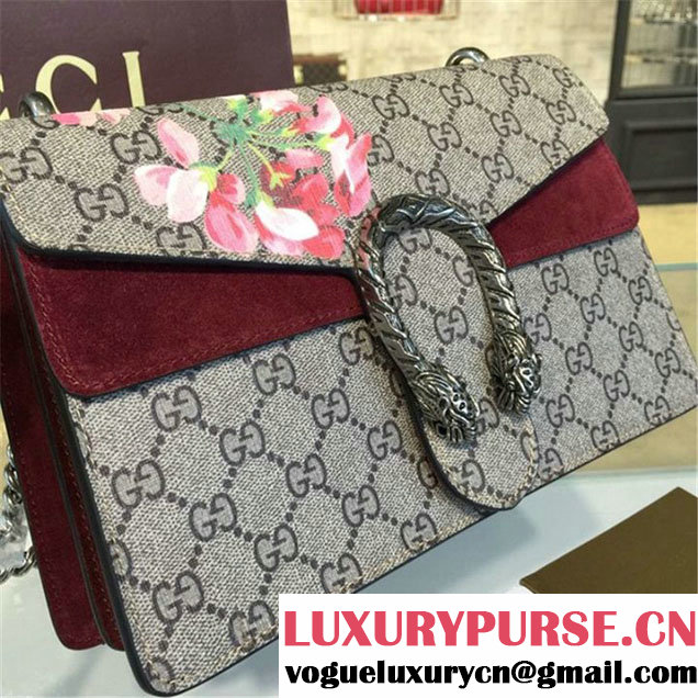 Gucci Dionysus Blooms Print GG Supreme Canvas and Suede Shoulder Fall Winter 2016 Collection Burgundy