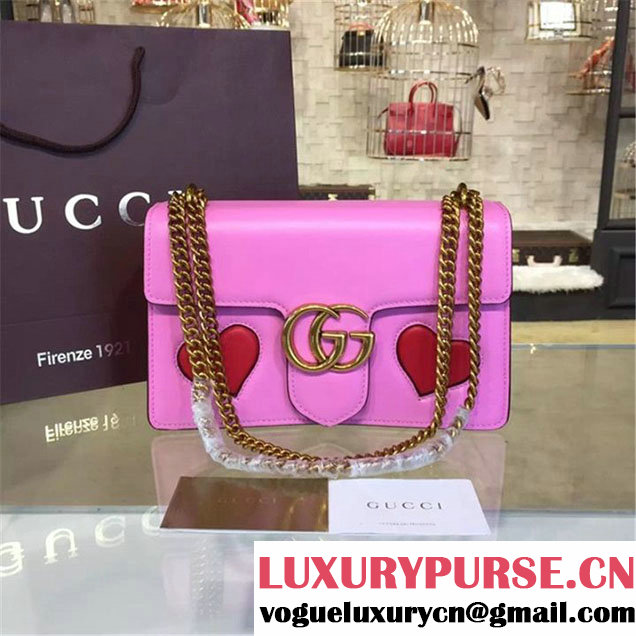 Gucci Marmont GG Supreme Hearts Medium Shoulder Bag Fall Winter 2016 Collection Pink Multi