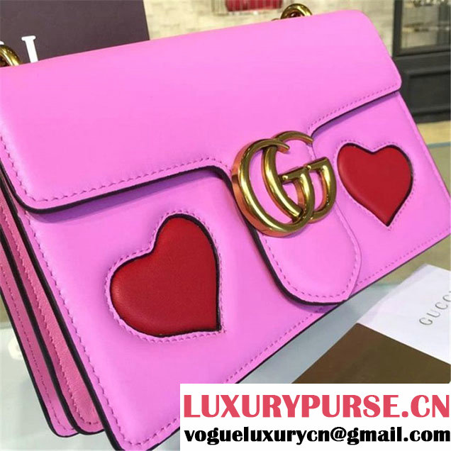 Gucci Marmont GG Supreme Hearts Medium Shoulder Bag Fall Winter 2016 Collection Pink Multi