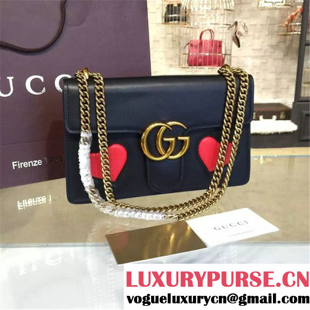 Gucci Marmont GG Supreme Hearts Medium Shoulder Bag Fall Winter 2016 Collection Black Multi