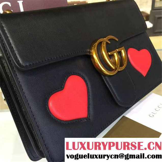 Gucci Marmont GG Supreme Hearts Medium Shoulder Bag Fall Winter 2016 Collection Black Multi