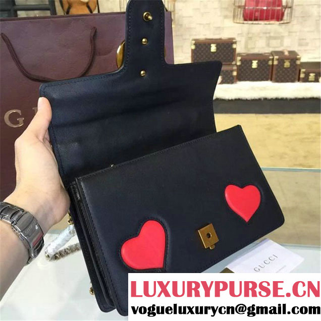 Gucci Marmont GG Supreme Hearts Medium Shoulder Bag Fall Winter 2016 Collection Black Multi
