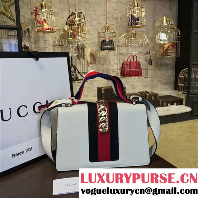 Gucci Sylvie Medium Shoulder Bag Calfskin Leather Fall Winter 2016 Collection White
