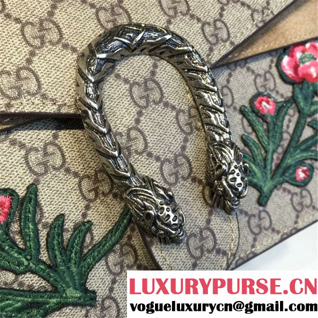 Gucci Dionysus GG Supreme Pineapple Flower Embroidery Canvas Shoulder Medium Bag Sequin Appliqué Fall Winter 2016 Collection Beige