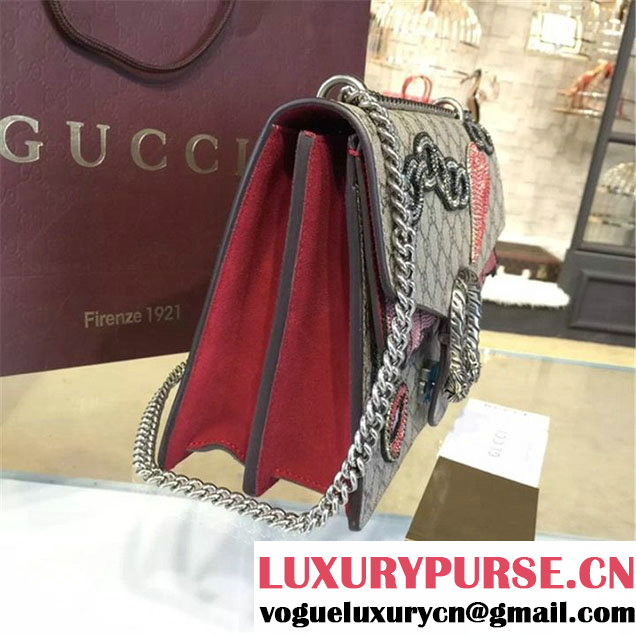 Gucci Dionysus GG Supreme Chain Heart Embroidery Canvas Shoulder Medium Bag Sequin Appliqué Fall Winter 2016 Collection Beige Red