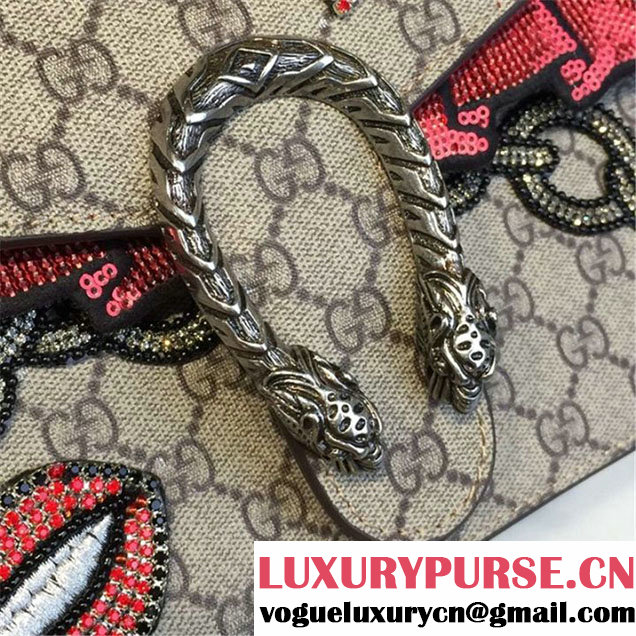 Gucci Dionysus GG Supreme Chain Heart Embroidery Canvas Shoulder Medium Bag Sequin Appliqué Fall Winter 2016 Collection Beige Red