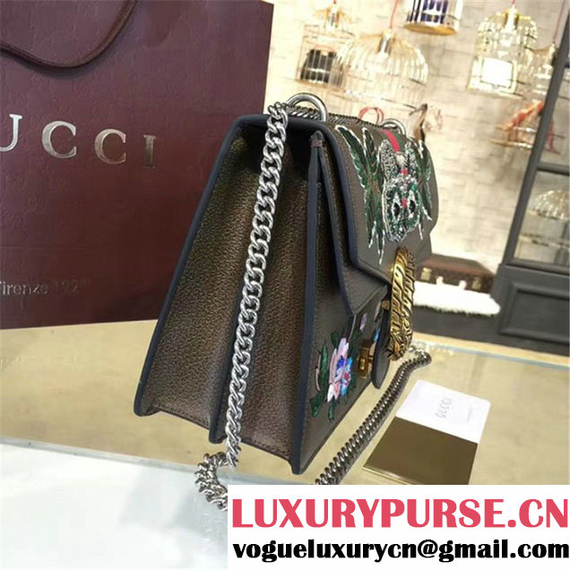 Gucci Dionysus GG Supreme Owl-Embroidered Canvas Shoulder Large Bag Fall Winter 2016 Collection Brown Multi