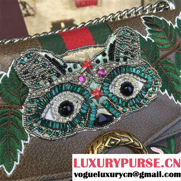Gucci Dionysus GG Supreme Owl-Embroidered Canvas Shoulder Large Bag Fall Winter 2016 Collection Brown Multi
