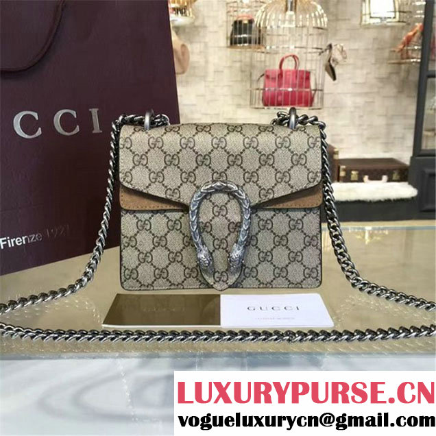 Gucci Dionysus GG Supreme Mini Coated Canvas and Suede Small Shoulder Fall Winter 2016 Collection Beige