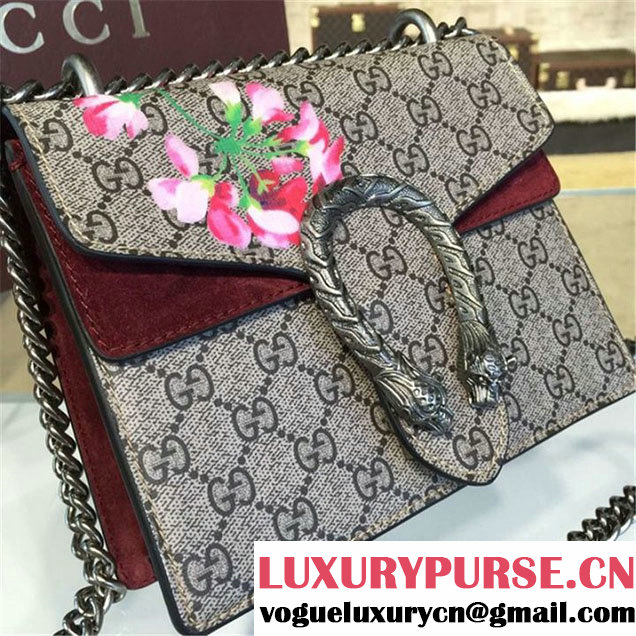 Gucci Dionysus GG Supreme Mini Coated Canvas and Suede Small Shoulder Fall Winter 2016 Collection Burgundy