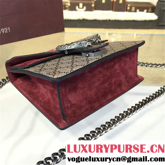 Gucci Dionysus GG Supreme Mini Coated Canvas and Suede Small Shoulder Fall Winter 2016 Collection Burgundy