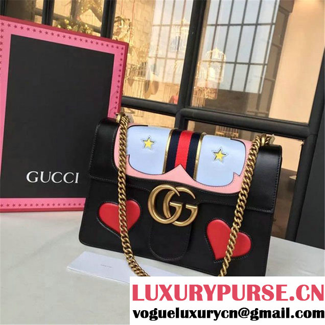 Gucci GG Marmont Medium Web Heart Shoulder Bag Fall Winter 2016 Collection Black Multi