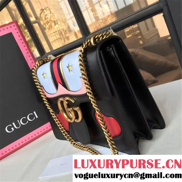 Gucci GG Marmont Medium Web Heart Shoulder Bag Fall Winter 2016 Collection Black Multi