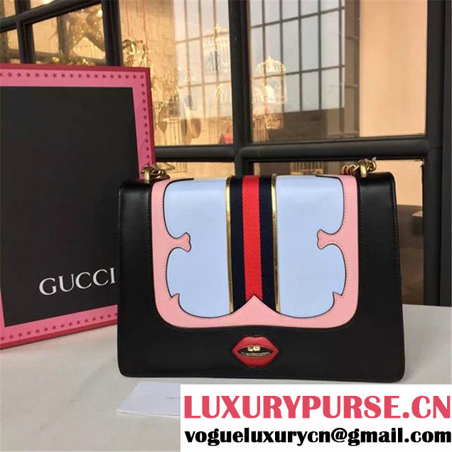 Gucci GG Marmont Medium Web Heart Shoulder Bag Fall Winter 2016 Collection Black Multi