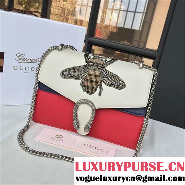 Gucci Dionysus GG Bumblebee Embroidery Medium Shoulder Bag Sequin Appliqué Fall Winter 2016 Collection White Red Blue