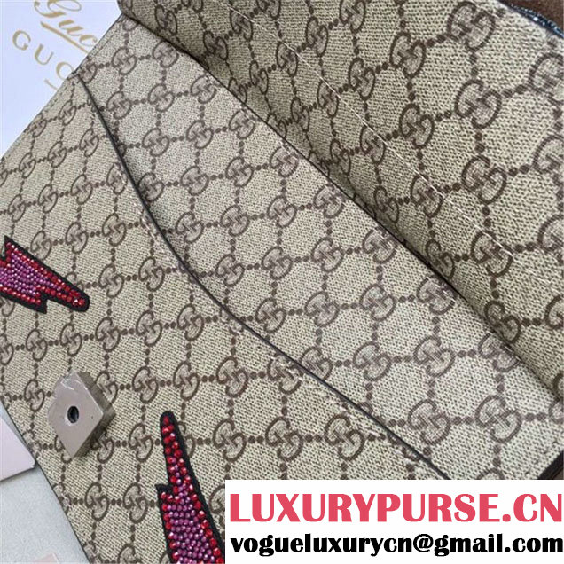 Gucci Dionysus GG Supreme Lightning Bolt Lips Embroidery Canvas Shoulder Medium Bag Sequin Appliqué Fall Winter 2016 Collection Beige
