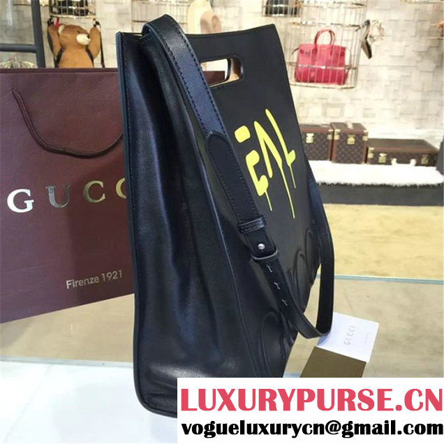 Gucci "Real" XL Leather Tote Bag Calfskin Leather Fall Winter 2016 Collection Black Yellow