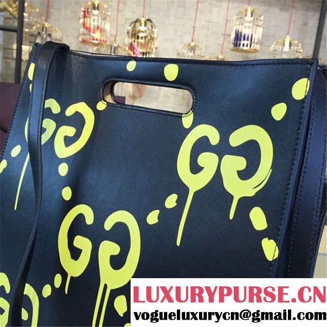 Gucci "Real" XL Leather Tote Bag Calfskin Leather Fall Winter 2016 Collection Black Yellow