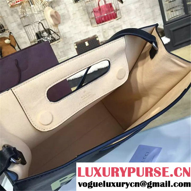 Gucci "Real" XL Leather Tote Bag Calfskin Leather Fall Winter 2016 Collection Black Yellow
