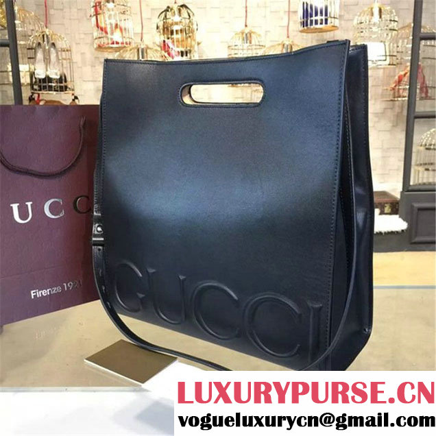 Gucci "Real" XL Leather Tote Bag Calfskin Leather Fall Winter 2016 Collection Black Yellow