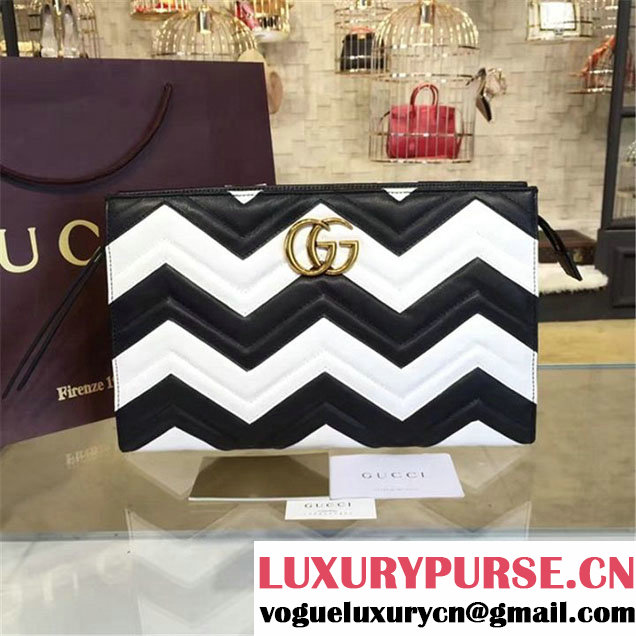 Gucci GG Marmont Matelassé Clutch Bag Calfskin Leather Fall Winter 2016 Collection White Black