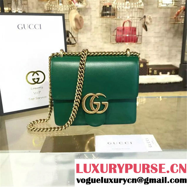 Gucci GG Marmont Leather Shoulder Box Bag 431384 Fall Winter 2016 Collection Green