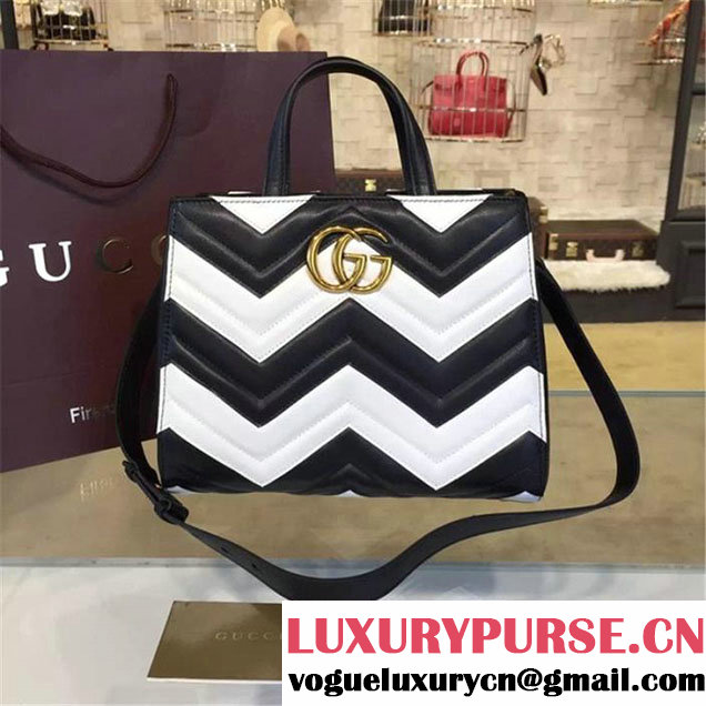 Copy of Copy of Gucci GG Marmont Matelassé Large Tote Bag Calfskin Leather Fall Winter 2016 Collection Black White