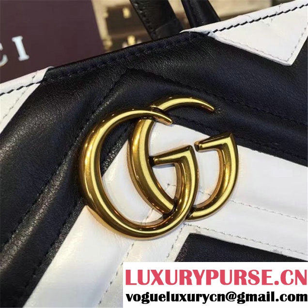 Copy of Copy of Gucci GG Marmont Matelassé Large Tote Bag Calfskin Leather Fall Winter 2016 Collection Black White
