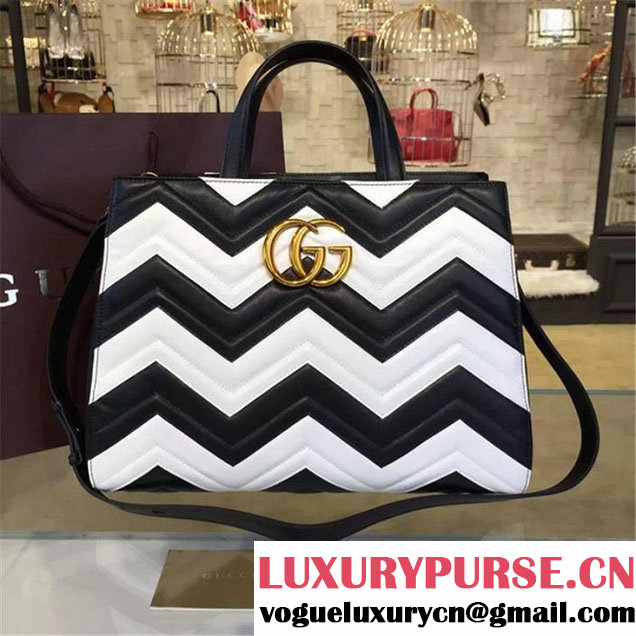 Copy of Gucci GG Marmont Matelassé Large Tote Bag Calfskin Leather Fall Winter 2016 Collection Black White