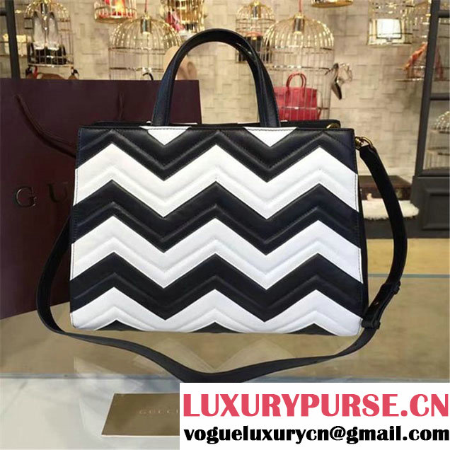 Copy of Gucci GG Marmont Matelassé Large Tote Bag Calfskin Leather Fall Winter 2016 Collection Black White