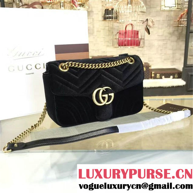 Gucci Velvet Marmont Matelassé Medium Shoulder Bag Original Leather Fall Winter 2016 Collection Black