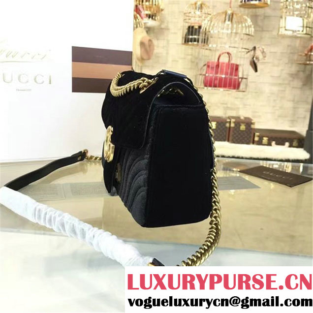 Gucci Velvet Marmont Matelassé Medium Shoulder Bag Original Leather Fall Winter 2016 Collection Black