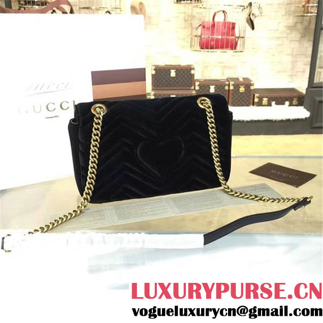 Gucci Velvet Marmont Matelassé Medium Shoulder Bag Original Leather Fall Winter 2016 Collection Black