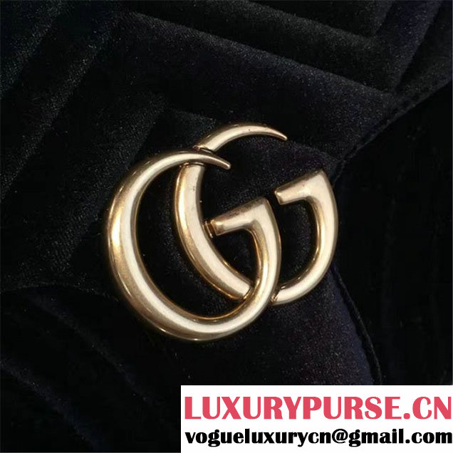 Gucci Velvet Marmont Matelassé Medium Shoulder Bag Original Leather Fall Winter 2016 Collection Black