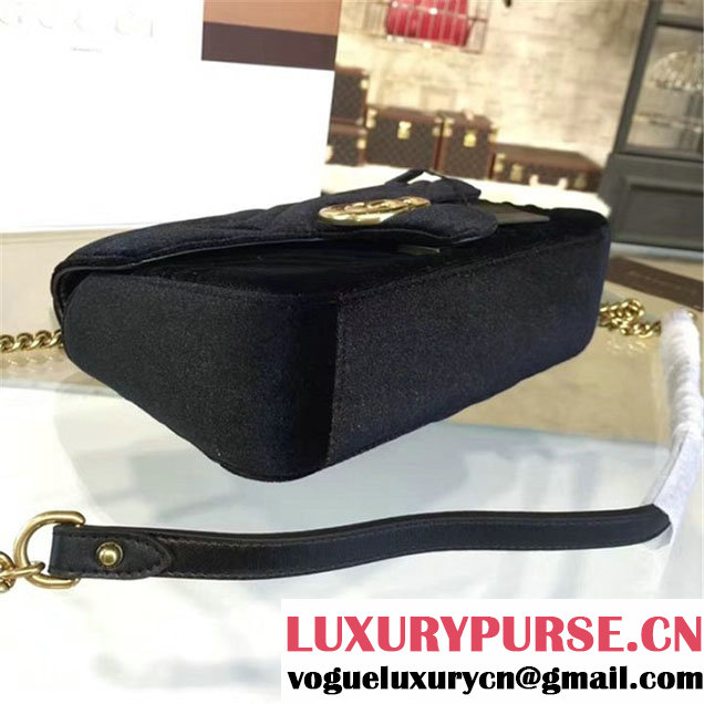 Gucci Velvet Marmont Matelassé Medium Shoulder Bag Original Leather Fall Winter 2016 Collection Black