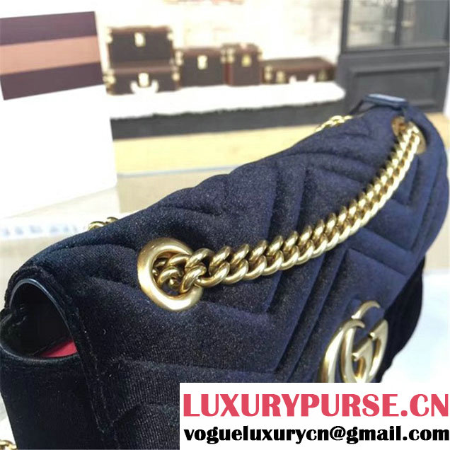 Gucci Velvet Marmont Matelassé Medium Shoulder Bag Original Leather Fall Winter 2016 Collection Black