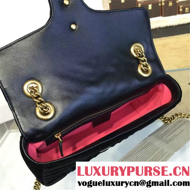 Gucci Velvet Marmont Matelassé Medium Shoulder Bag Original Leather Fall Winter 2016 Collection Black