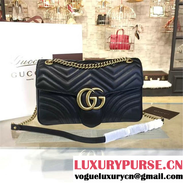 Gucci Marmont Matelassé Large Shoulder Bag Original Leather Fall Winter 2016 Collection Black