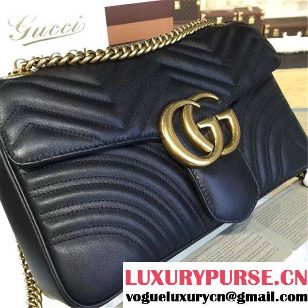 Gucci Marmont Matelassé Large Shoulder Bag Original Leather Fall Winter 2016 Collection Black