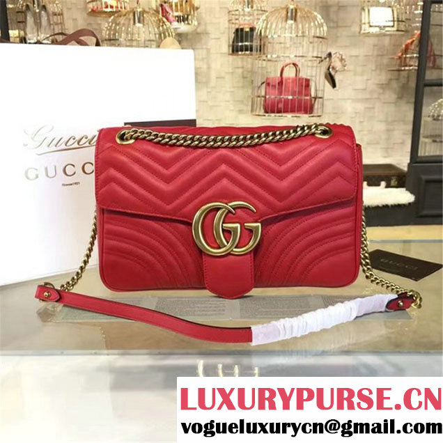 Gucci Marmont Matelassé Large Shoulder Bag Original Leather Fall Winter 2016 Collection Red