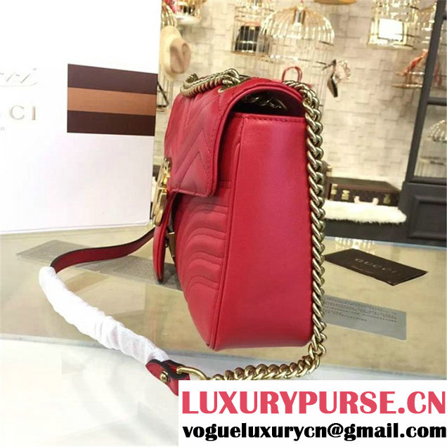 Gucci Marmont Matelassé Large Shoulder Bag Original Leather Fall Winter 2016 Collection Red