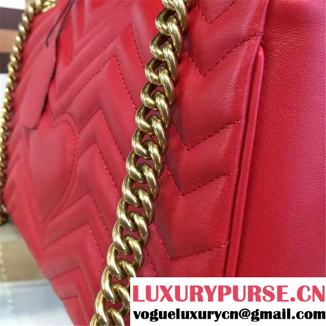 Gucci Marmont Matelassé Large Shoulder Bag Original Leather Fall Winter 2016 Collection Red
