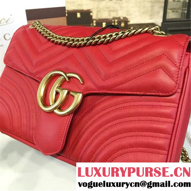 Gucci Marmont Matelassé Large Shoulder Bag Original Leather Fall Winter 2016 Collection Red