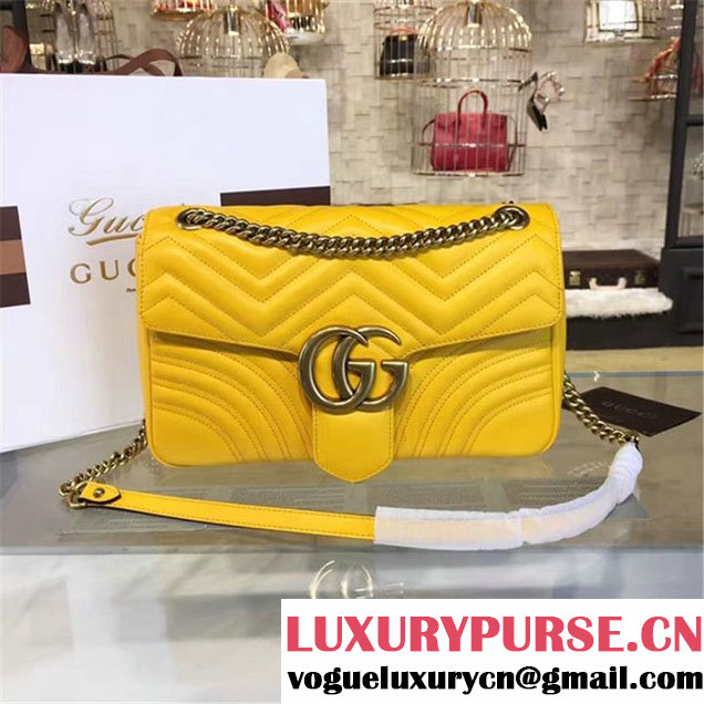 Gucci Marmont Matelassé Large Shoulder Bag Original Leather Fall Winter 2016 Collection Yellow