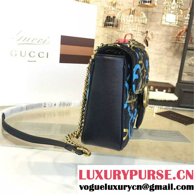 Gucci x GucciGhost Graffiti Print Alessandro Michele Marmont Matelassé Large Shoulder Bag Fall Winter 2016 Collection Black Blue Gold