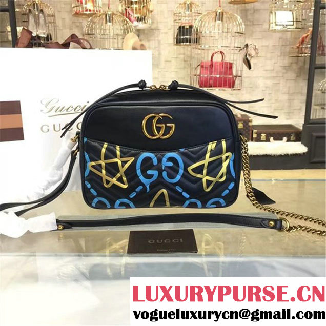 Gucci GG Ghost Alessandro Michele Marmont Matelassé Large Shoulder 27cm Bag Fall Winter 2016 Collection Black White