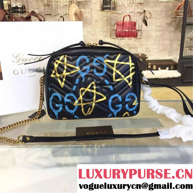 Gucci GG Ghost Alessandro Michele Marmont Matelassé Large Shoulder 27cm Bag Fall Winter 2016 Collection Black White