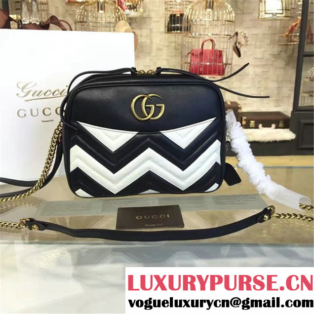 Gucci GG Marmont Matelassé Large Shoulder 27cm Bag Fall Winter 2016 Collection Black White